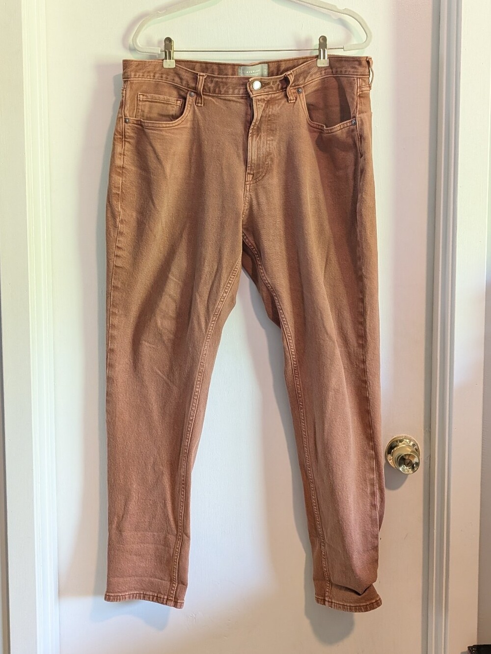 Everlane Mens Organic Cotton Slim Fit Archroma Rich Rust Colored Jeans 35x30